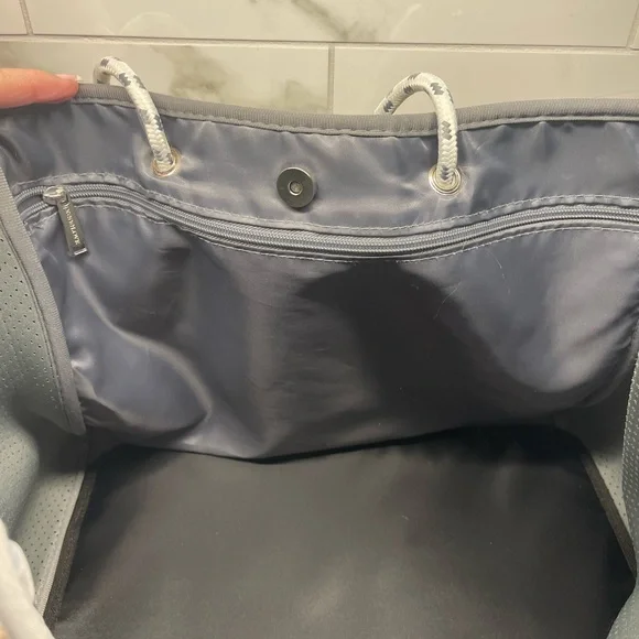 Brown and Gray Perforated Tote Bag with Pouch - Picture 5 of 9